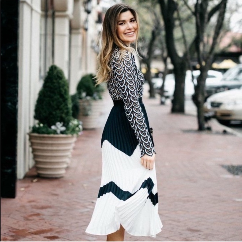 Self portrait Elegant navy  and White crochet lace sweetheart  Patterned Dress - Picture 2 of 6